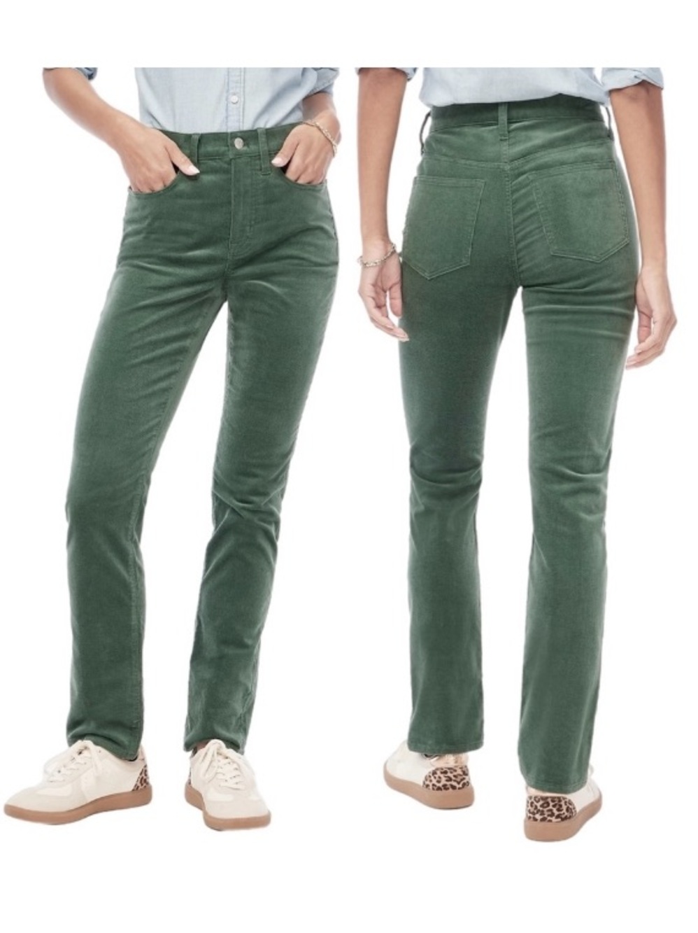 J. Crew Vintage Slim Straight Corduroy Pants Green high rise Size 31
